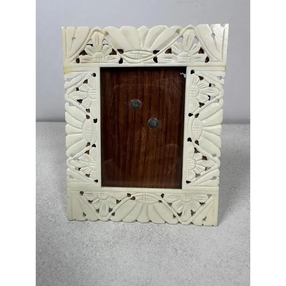 VTG Carved Bone Floral Frame Boho Decor Ornate 5x4 Accent
